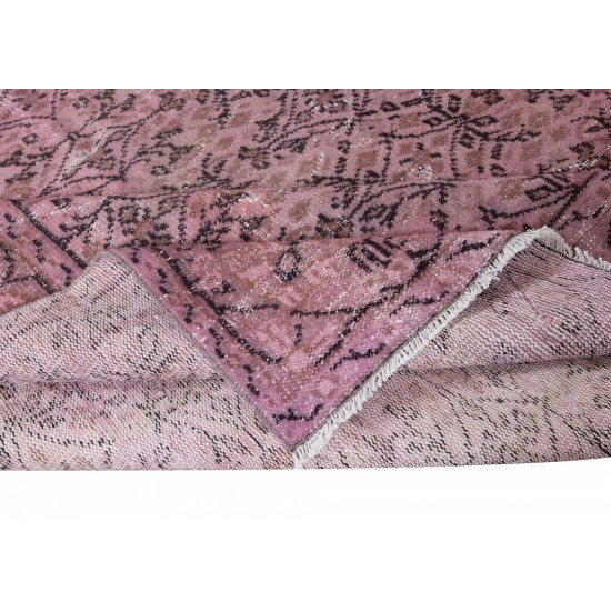 Handmade Floral Pattern Floor Area Rug in Pink, Modern Turkish Wool Carpet