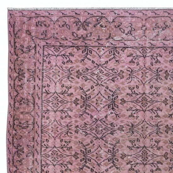 Handmade Floral Pattern Floor Area Rug in Pink, Modern Turkish Wool Carpet