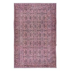 Handmade Floral Pattern Floor Area Rug in Pink, Modern Turkish Wool Carpet