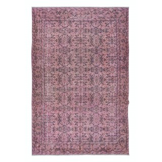 Handmade Floral Pattern Floor Area Rug in Pink, Modern Turkish Wool Carpet