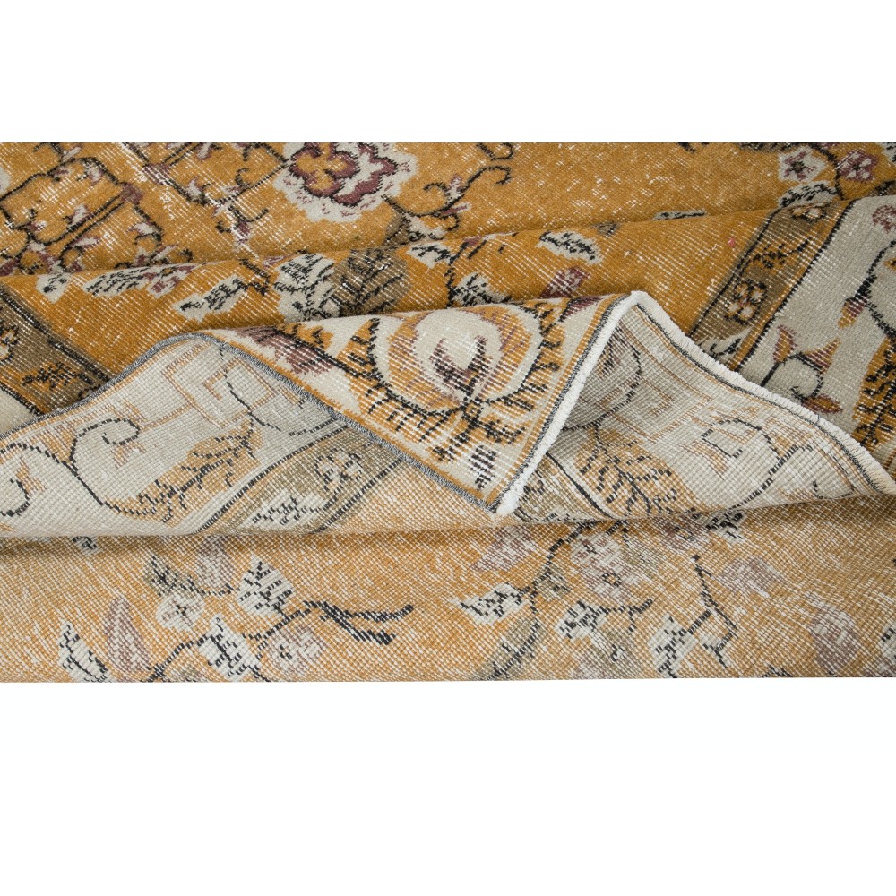 Unique Chinese Art Deco Inspired Vintage Handmade Rug in Orange & Beige