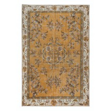 Unique Chinese Art Deco Inspired Vintage Handmade Rug in Orange & Beige