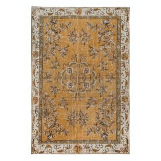 Unique Chinese Art Deco Inspired Vintage Handmade Rug in Orange & Beige