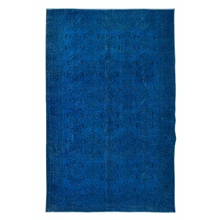 Modern Blue Handmade Area Rug, Turkish Carpet, Woolen Floor Covering