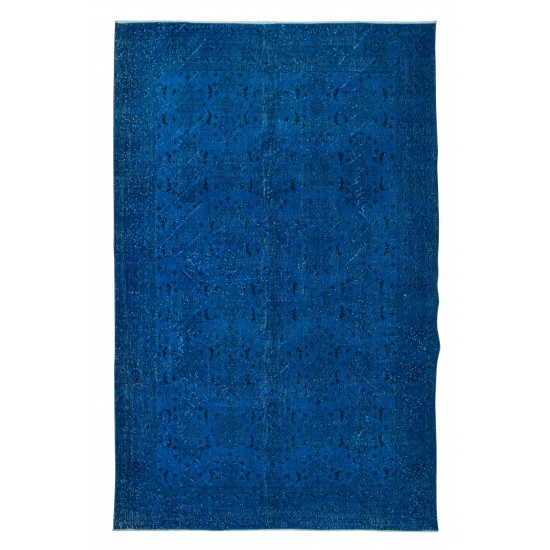 Modern Blue Handmade Area Rug, Turkish Carpet, Woolen Floor Covering