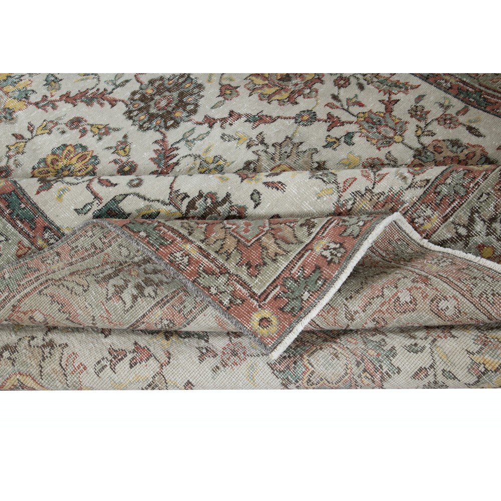 Vintage Handmade Floral Pattern Turkish Rug for Country Homes, Rustic and Traditional Interiors
