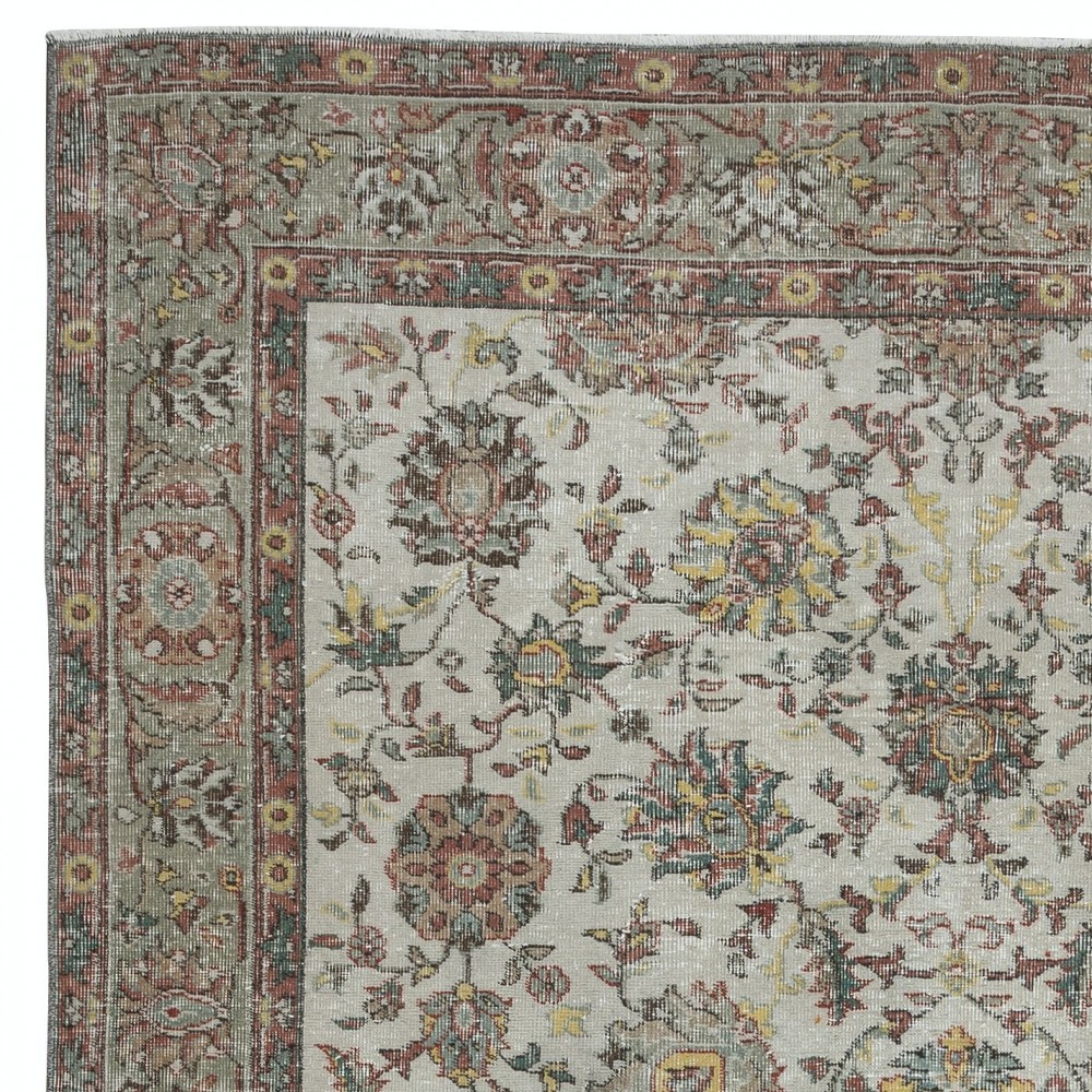 Vintage Handmade Floral Pattern Turkish Rug for Country Homes, Rustic and Traditional Interiors