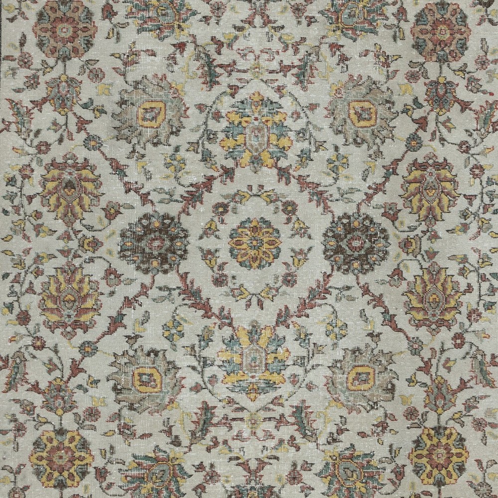 Vintage Handmade Floral Pattern Turkish Rug for Country Homes, Rustic and Traditional Interiors