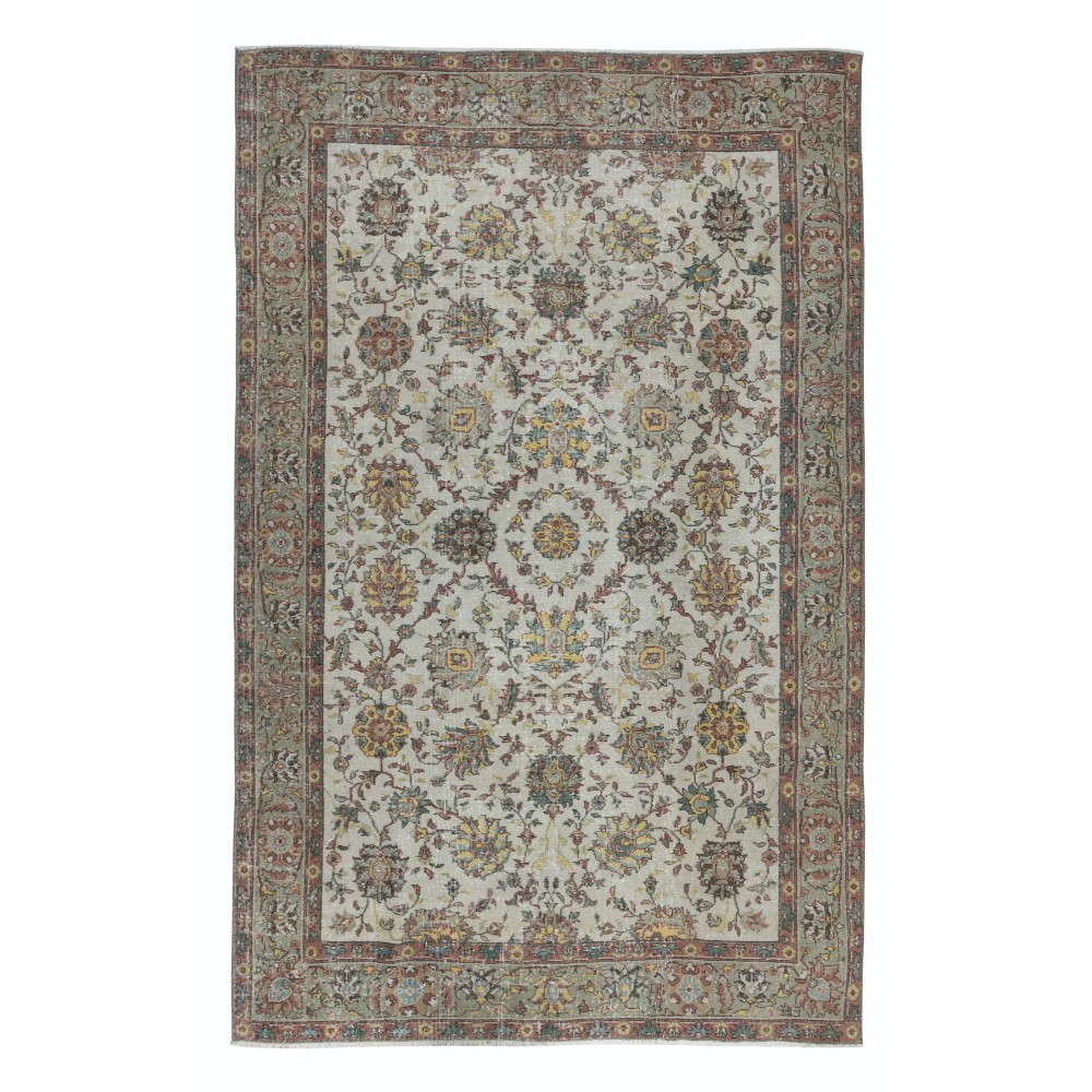 Vintage Handmade Floral Pattern Turkish Rug for Country Homes, Rustic and Traditional Interiors