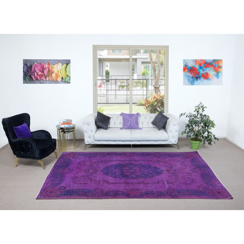 Turkish Handmade Rug, Purple & Purplish Blue Colors, Ideal for Modern Interiors