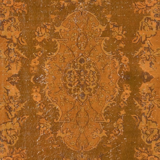 Traditional Orange Hand Knotted Turkish Area Rug for Modern Interiors