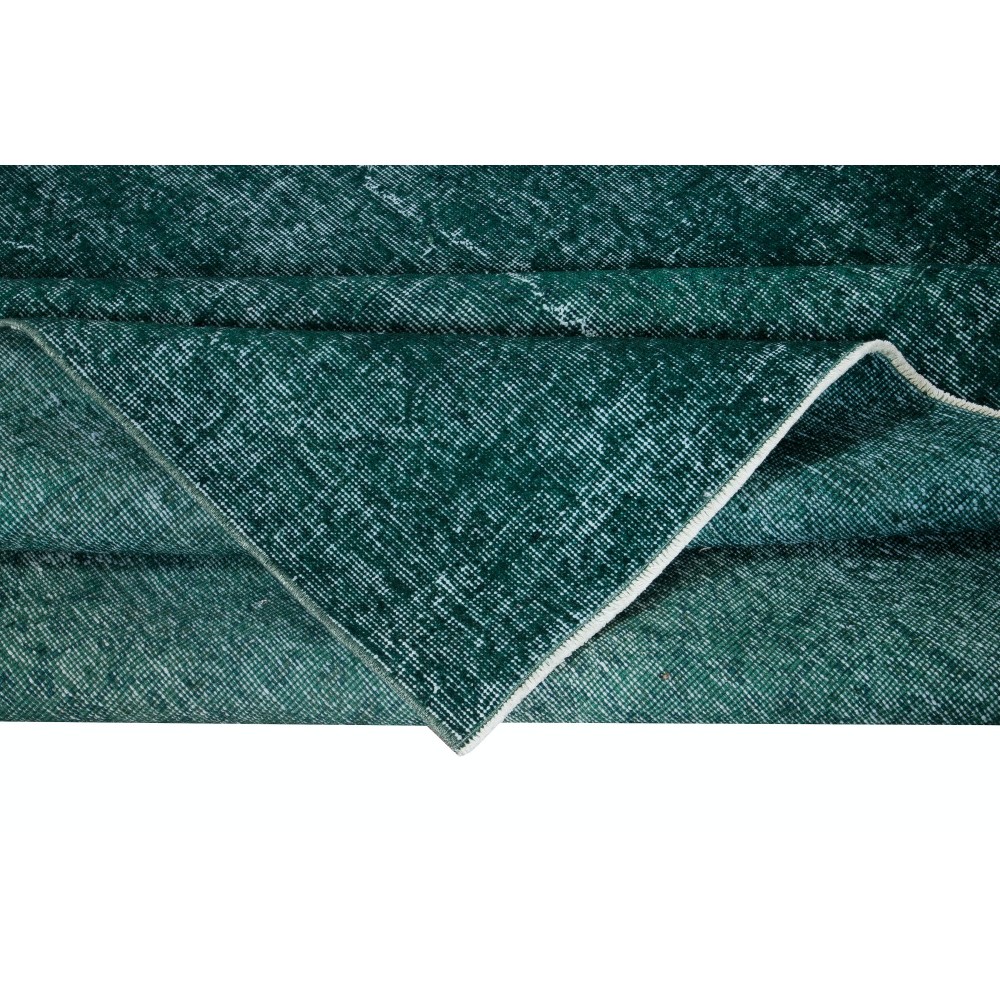 Traditional Handmade Dark Green Re-Dyed Area Rug for Modern Interiors