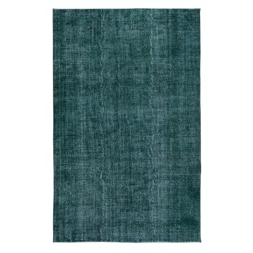 Traditional Handmade Dark Green Re-Dyed Area Rug for Modern Interiors