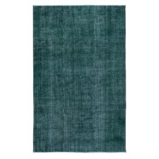 Traditional Handmade Dark Green Re-Dyed Area Rug for Modern Interiors