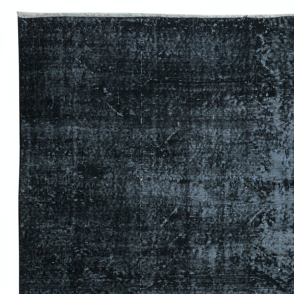Overdyed Wool Black Area Rug, Handmade in Turkey, Modern Upcycled Large Carpet