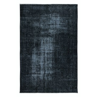 Overdyed Wool Black Area Rug, Handmade in Turkey, Modern Upcycled Large Carpet