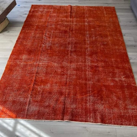 Plain Solid Burnt Orange Turkish Rug. Modern Handmade Upcycled Carpet