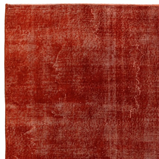 Plain Solid Burnt Orange Turkish Rug. Modern Handmade Upcycled Carpet