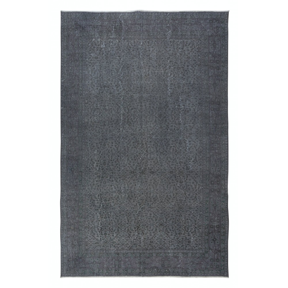 Handmade Turkish Floral Large Area Rug in Gray Tones, Ideal for Modern Home and Office Decor