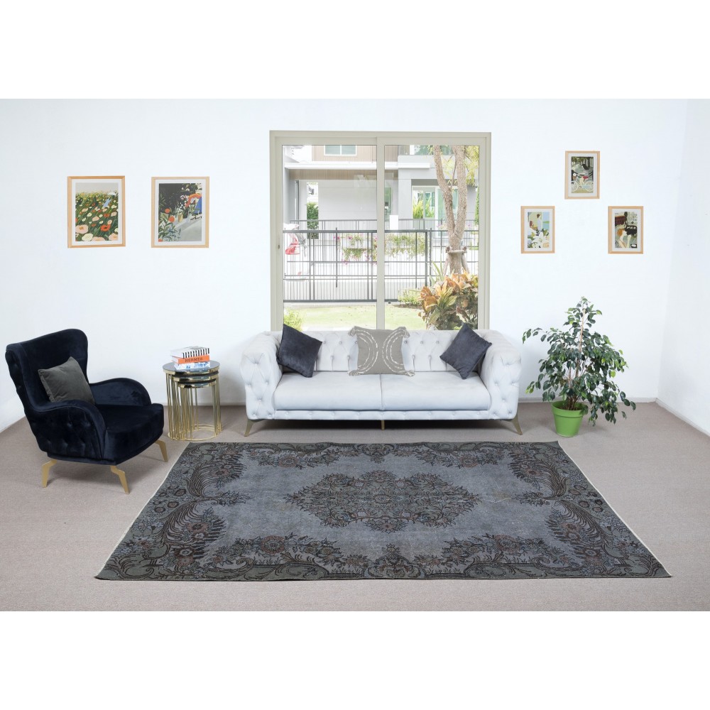 Aubusson Inspired Gray Area Rug for Modern Interiors, Handmade in Turkey