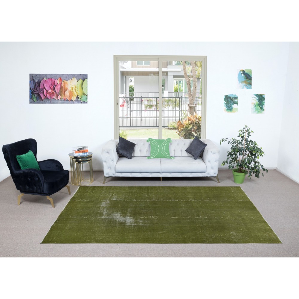 Green Handmade Turkish Rug, Dark Yellowish-toned Green Carpet, Modern Floor Covering