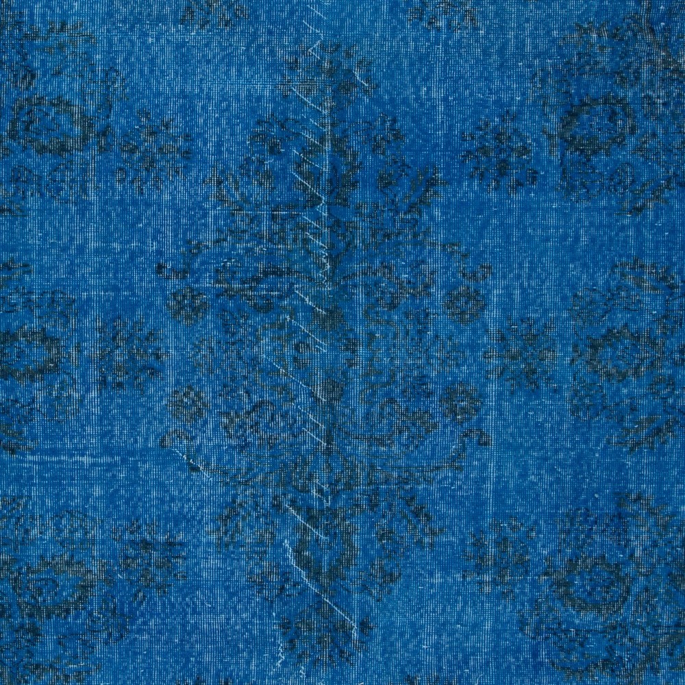 Blue Modern Area Rug, Large Overdyed Carpet, Handmade Living Room Carpet in Sapphire Blue