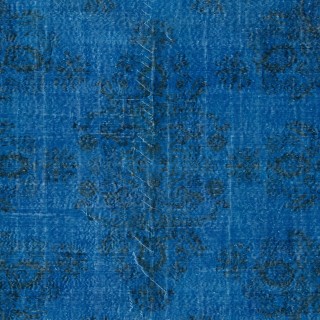 Blue Modern Area Rug, Large Overdyed Carpet, Handmade Living Room Carpet in Sapphire Blue