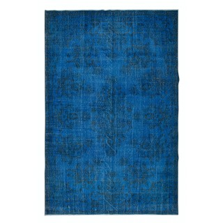 Blue Modern Area Rug, Large Overdyed Carpet, Handmade Living Room Carpet in Sapphire Blue