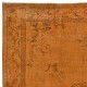 Floral Art Deco Rug, Orange Handmade Wool and Cotton Carpet, Modern Floor Covering