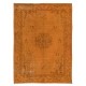 Floral Art Deco Rug, Orange Handmade Wool and Cotton Carpet, Modern Floor Covering