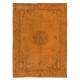 Floral Art Deco Rug, Orange Handmade Wool and Cotton Carpet, Modern Floor Covering