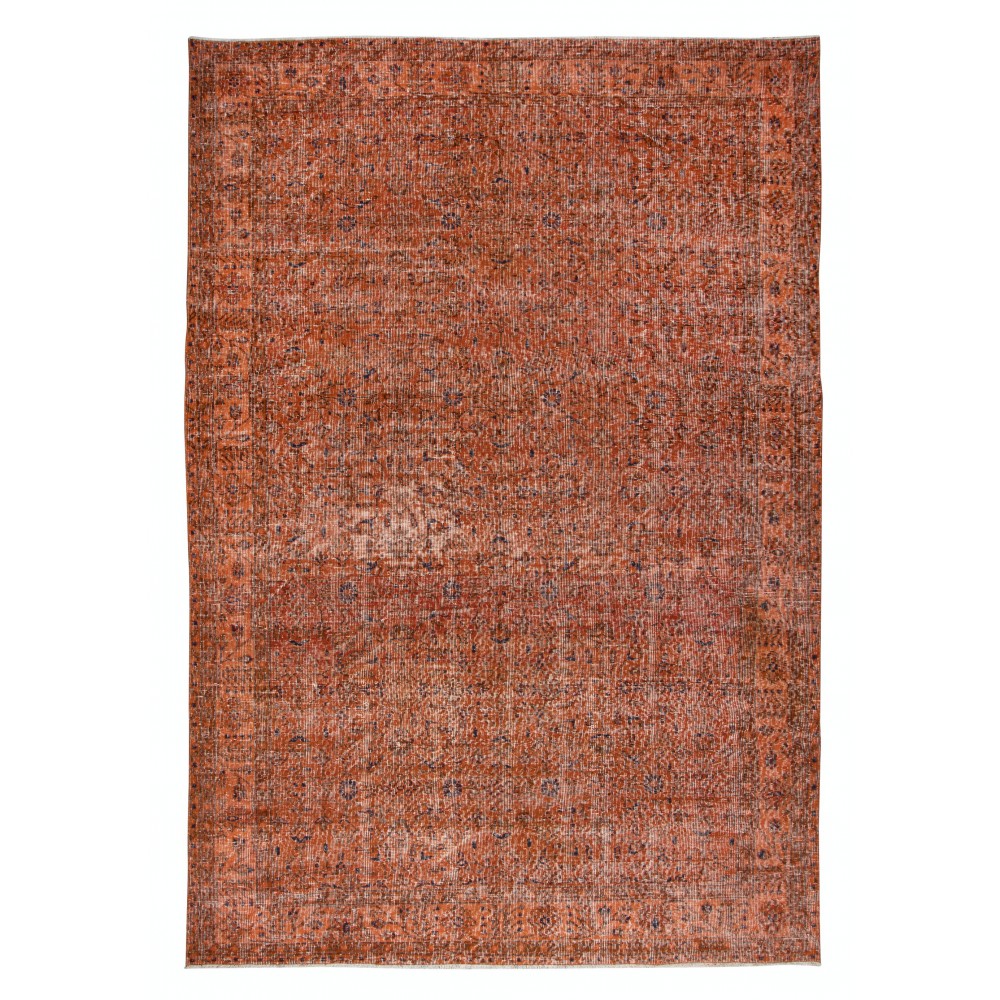Handmade Turkish Orange Rug, Modern Floral Carpet, Bohemian Home Decor, Upcycled Floor Covering