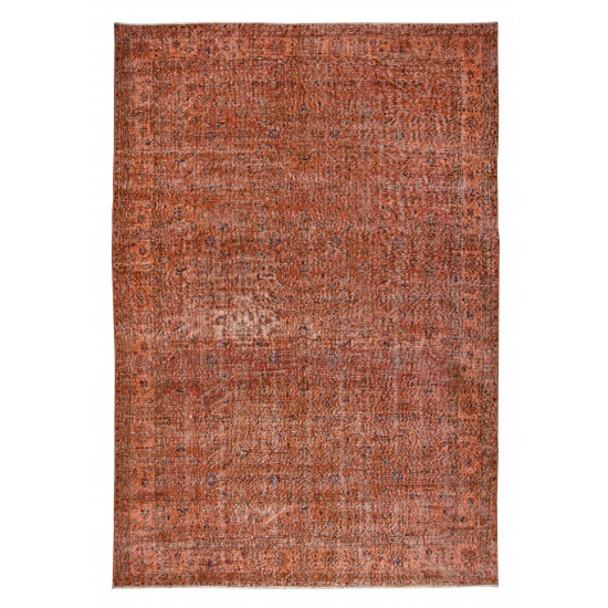 Handmade Turkish Orange Rug, Modern Floral Carpet, Bohemian Home Decor, Upcycled Floor Covering