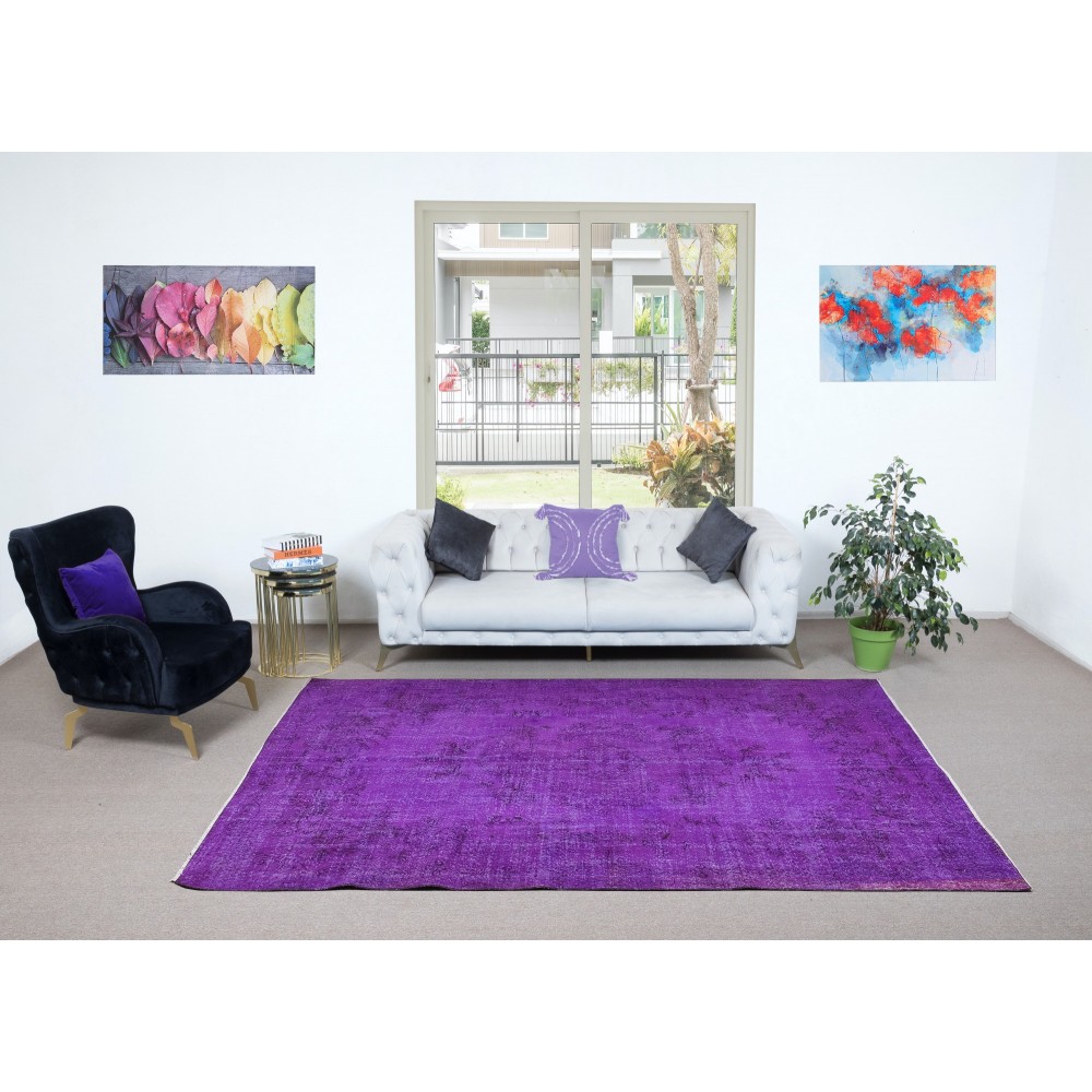 Handmade Turkish Floor Rug, Modern Violet Purple Carpet, Bohemian Home Decor