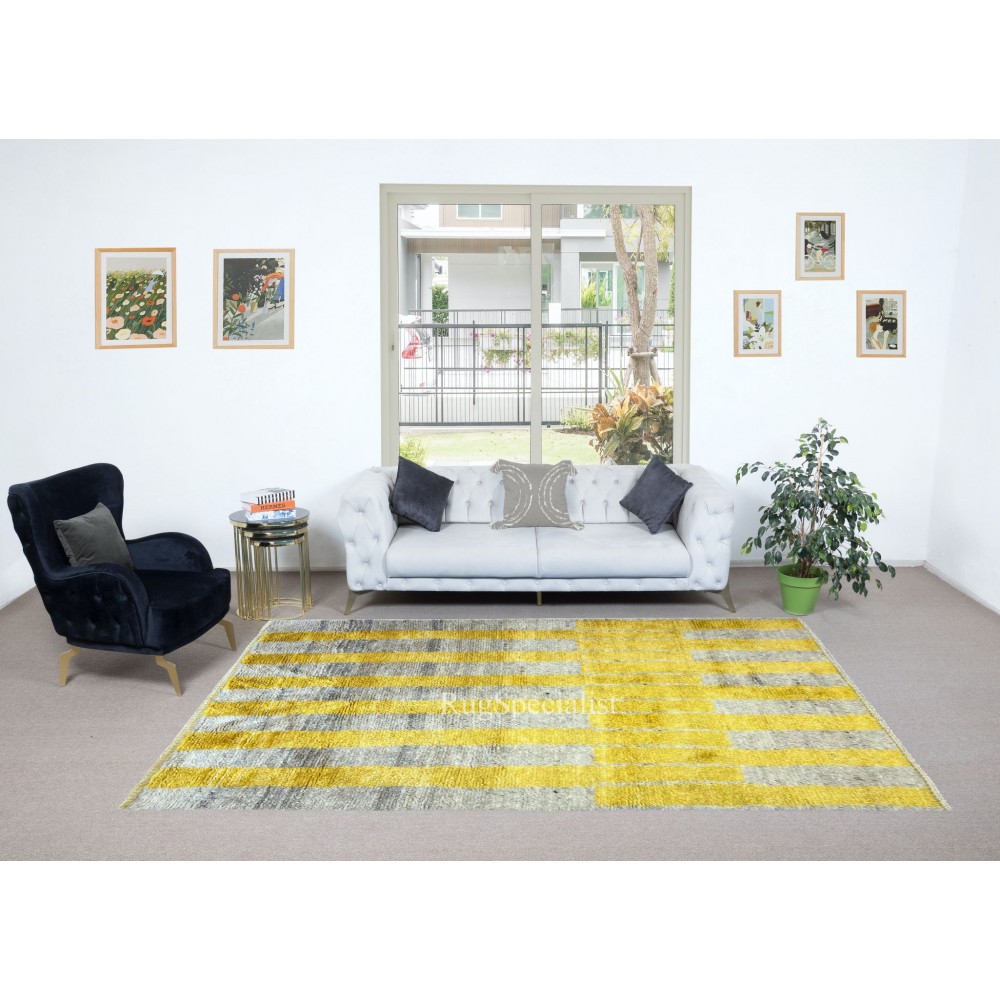 Handmade "Tulu" Rug in Yellow & Gray, 100% Wool, Custom Options Avl.