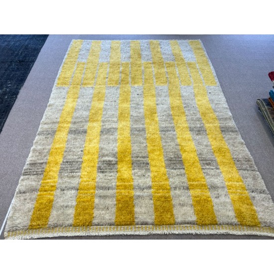 Handmade "Tulu" Rug in Yellow & Gray, 100% Wool, Custom Options Avl.