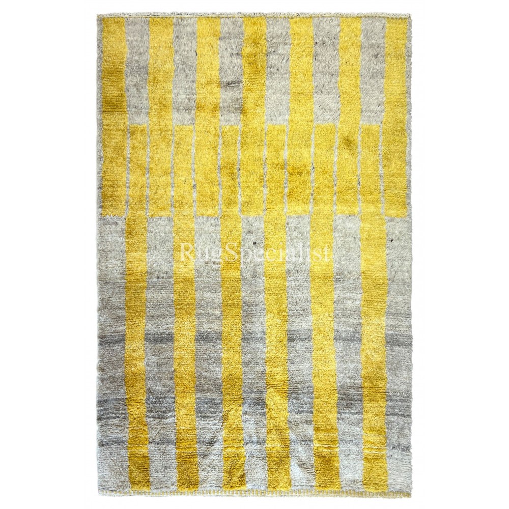 Handmade "Tulu" Rug in Yellow & Gray, 100% Wool, Custom Options Avl.