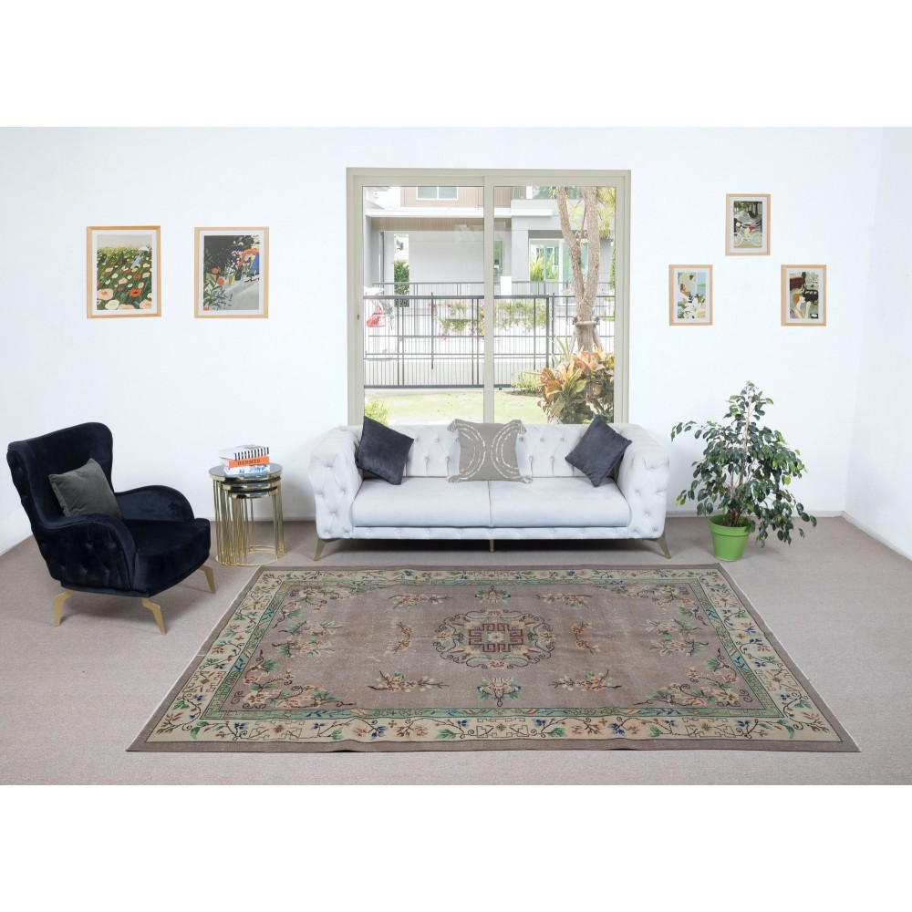 Vintage Chinese Art Deco Handmade Wool Area Rug for Country Home and Rustic Decor