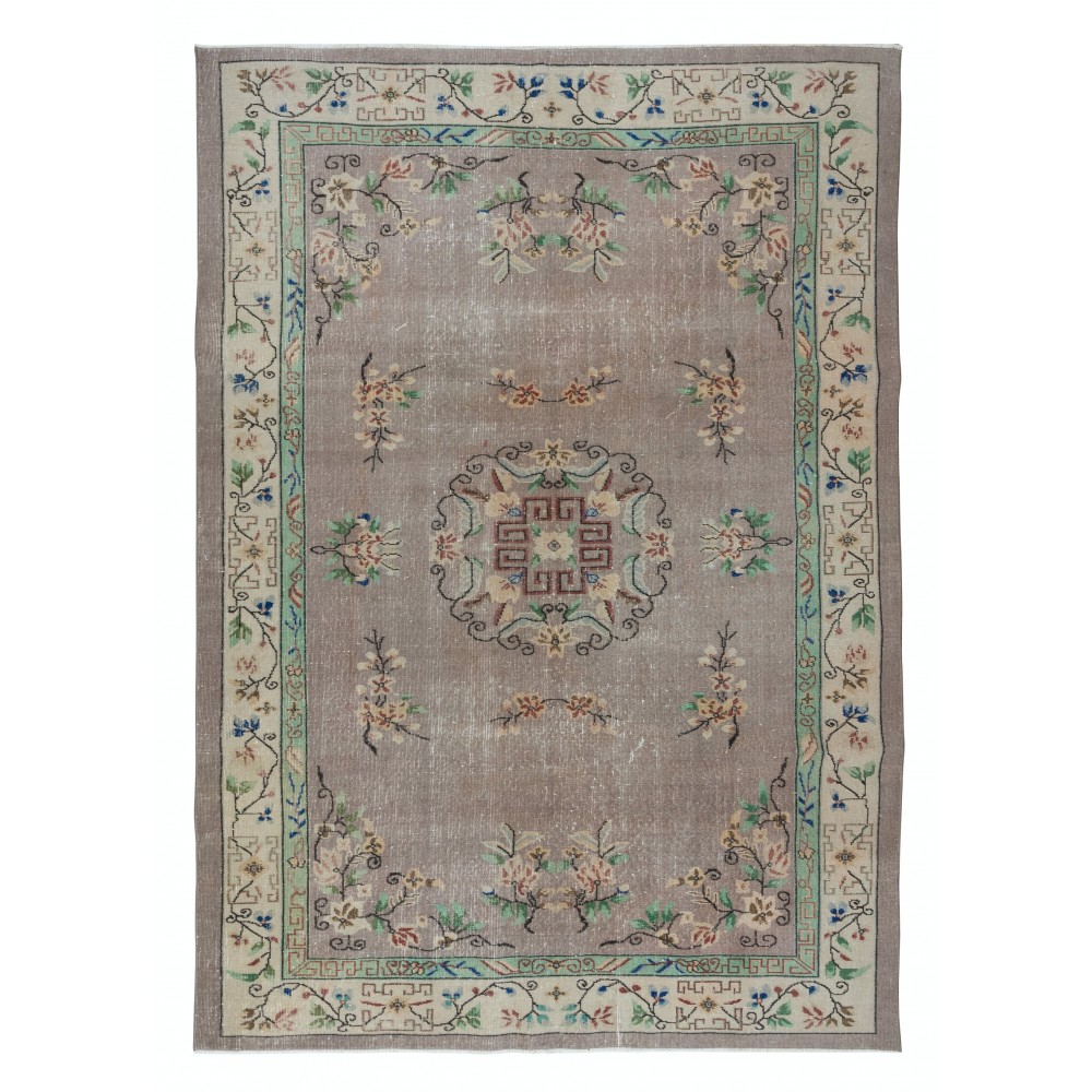 Vintage Chinese Art Deco Handmade Wool Area Rug for Country Home and Rustic Decor