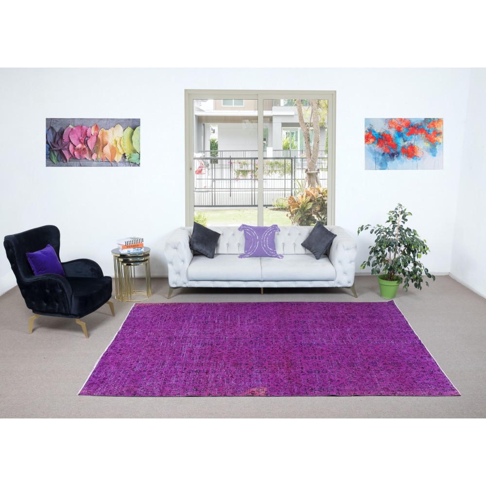 Hand Made Large Purple Rug for Office Decor. Modern Floral Turkish Carpet for Dining Room. Bohemian Rug for Living Room