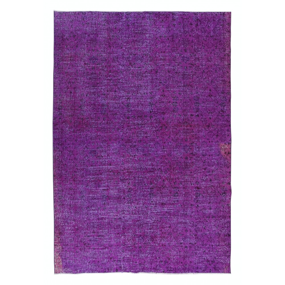 Hand Made Large Purple Rug for Office Decor. Modern Floral Turkish Carpet for Dining Room. Bohemian Rug for Living Room