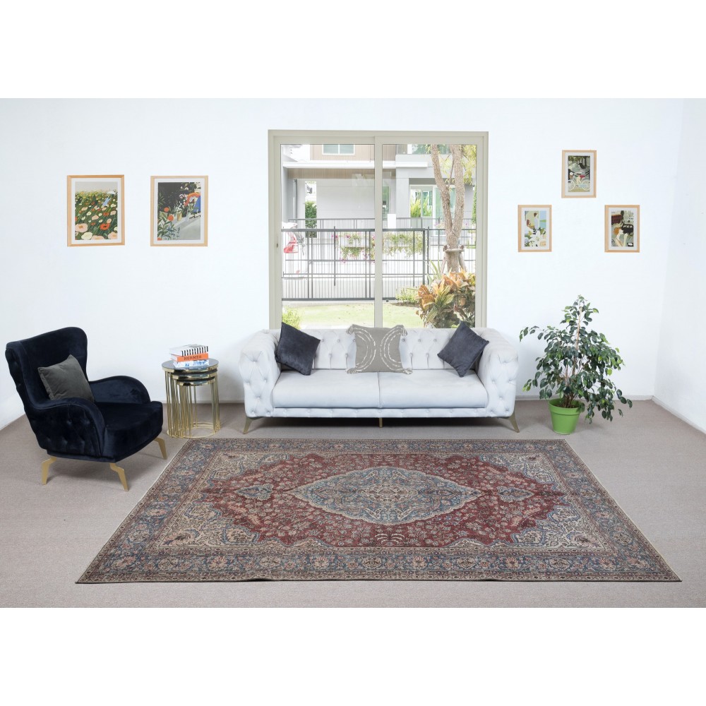 Traditional Ottoman Rug, Circa 1950, Handmade Turkish Carpet, Vintage Medallion Design Floor Covering