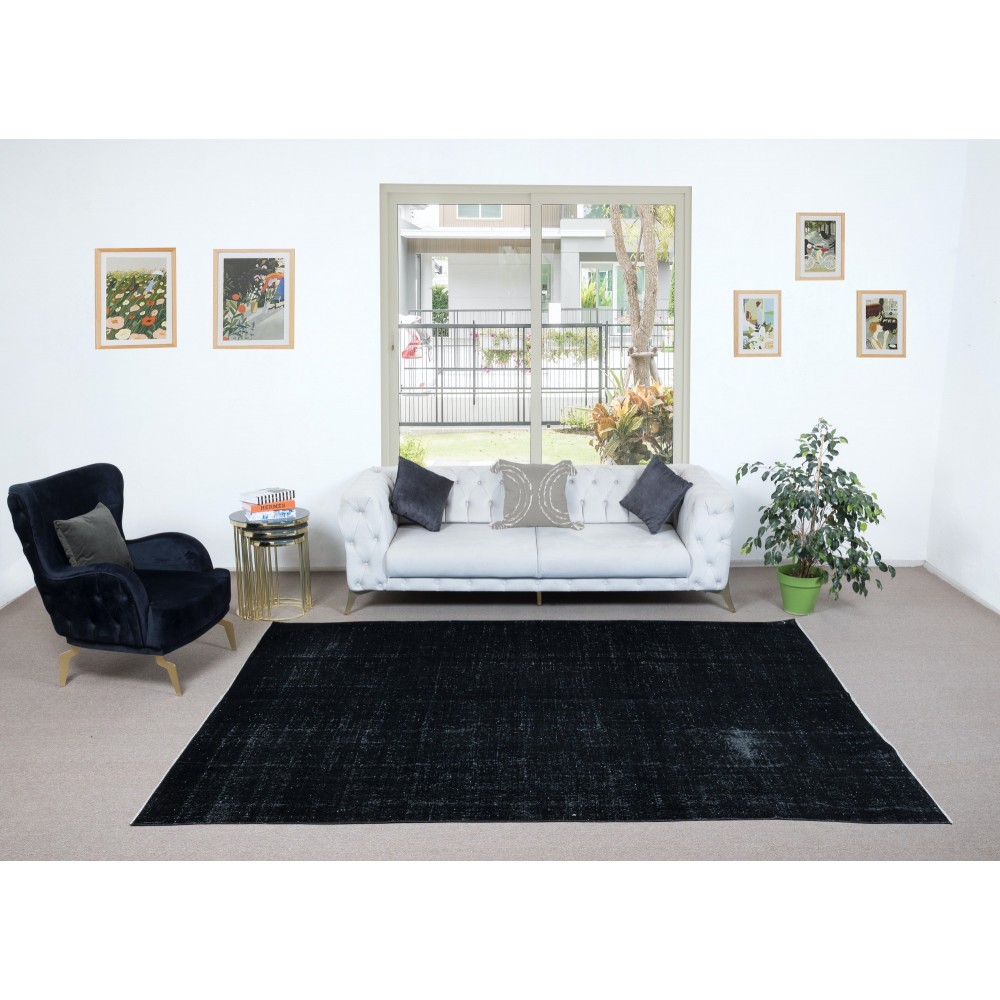 Contemporary Large Area Rug in Black for Living Room, Bedroom & Dining Room, Hand-Knotted in Turkey