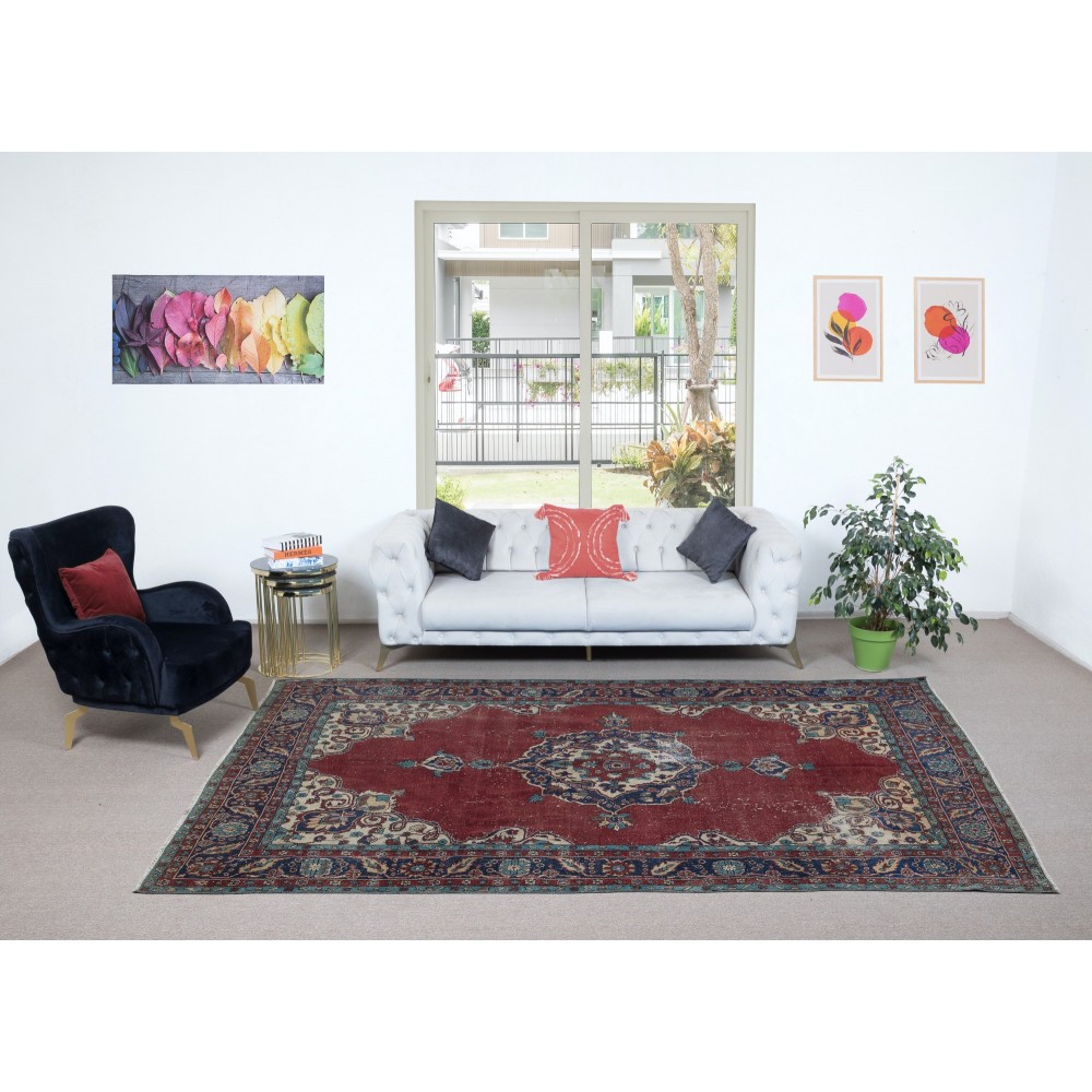 Unique Vintage Village Rug, Ca 1960, Handmade Turkish Tribal Carpet with Medallion