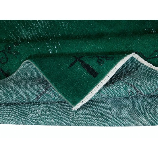 Contemporary Turkish Area Rug in Dark Green, Handmade Decorative Carpet