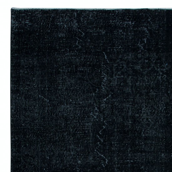 Plain Black Over-Dyed Turkish Area Rug, Handmade Vintage Large Carpet for Living Room Decor