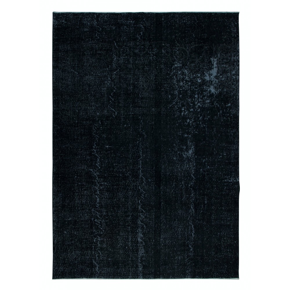 Plain Black Over-Dyed Turkish Area Rug, Handmade Vintage Large Carpet for Living Room Decor