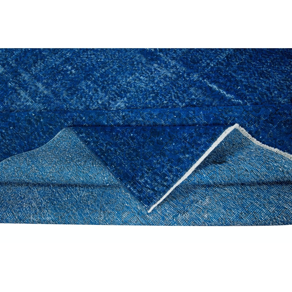 Solid Blue Living Room Rug, Handmade Turkish Carpet for Outdoor, Modern Floor Covering