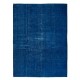 Solid Blue Living Room Rug, Handmade Turkish Carpet for Outdoor, Modern Floor Covering