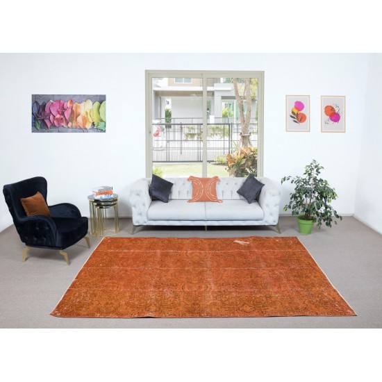 Orange Handmade Area Rug, Modern Central Anatolian Wool Carpet